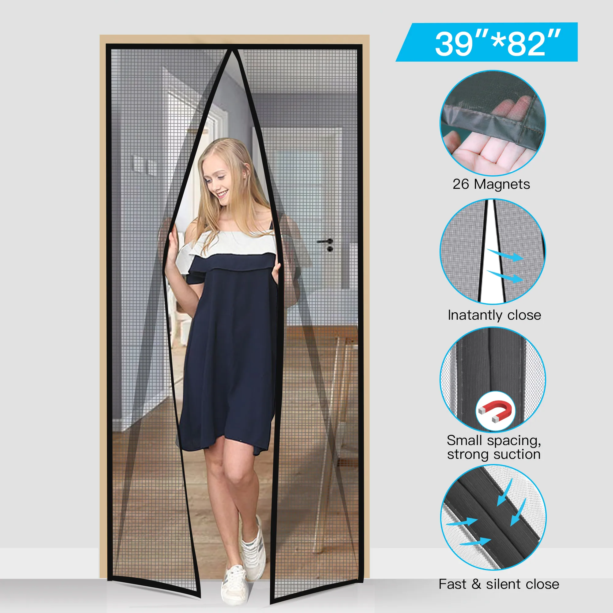 Magic Mesh Hands-free Magnetic Screen Door with Durable Fiberglass Full  Frame Hook & Loop 37
